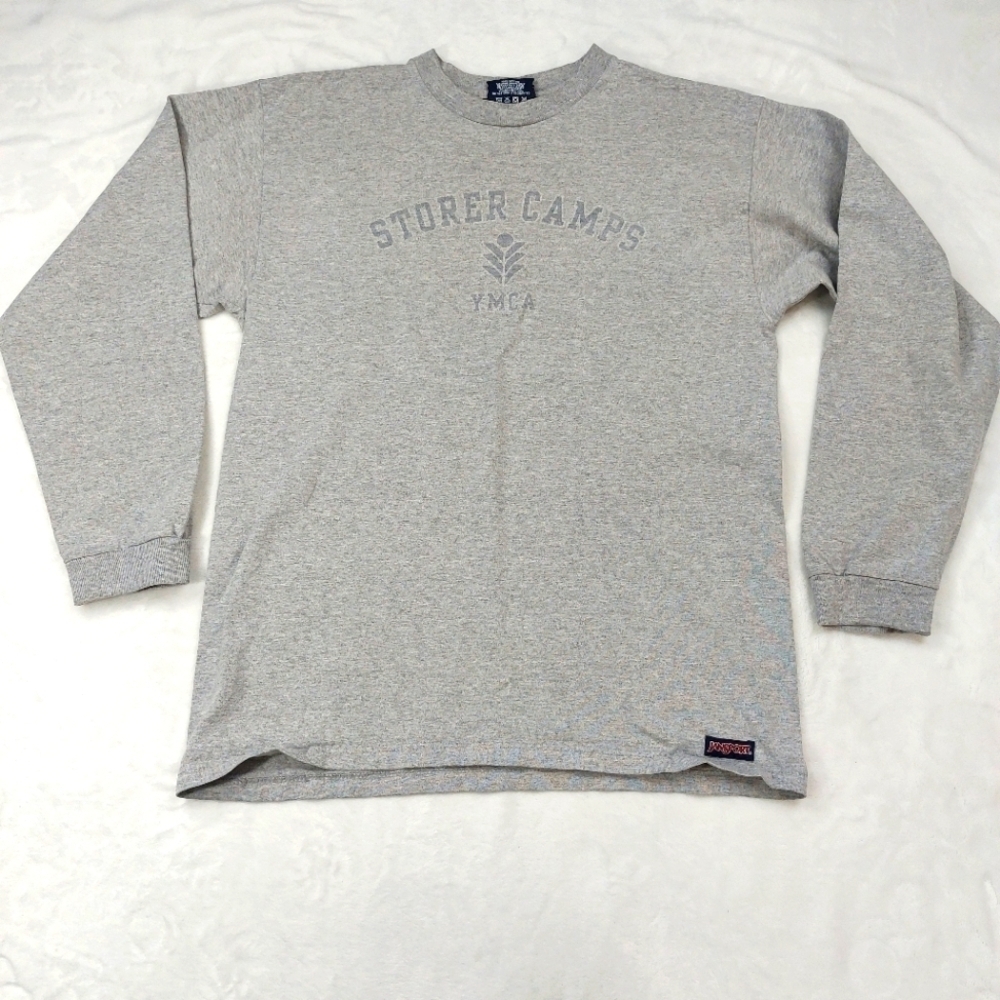 JANSPORT YMCA STORER CAMP MEN'S GRAY LONG SLEEVE 100% COTTON T-SHIRT SIZE M